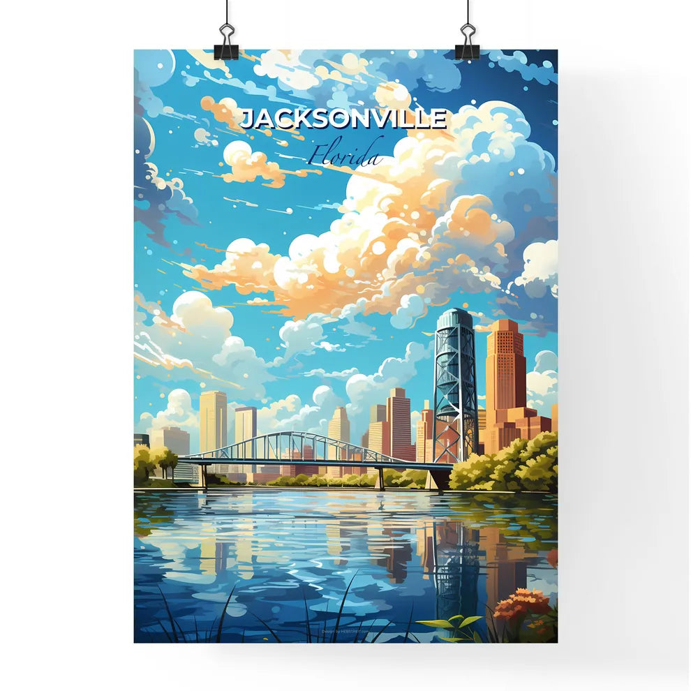 Jacksonville Florida Skyline - A Bridge Over A Body Of Water With A City In The Background - Customizable Travel Gift Default Title