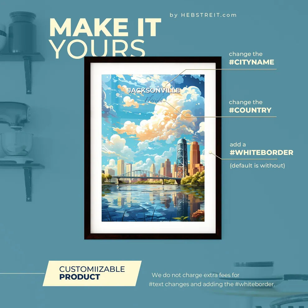 Jacksonville Florida Skyline - A Bridge Over A Body Of Water With A City In The Background - Customizable Travel Gift Default Title