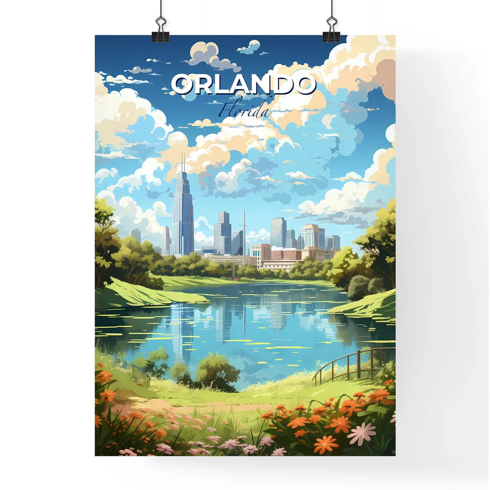 Orlando Florida Skyline - A Lake With Trees And A City In The Background - Customizable Travel Gift Default Title