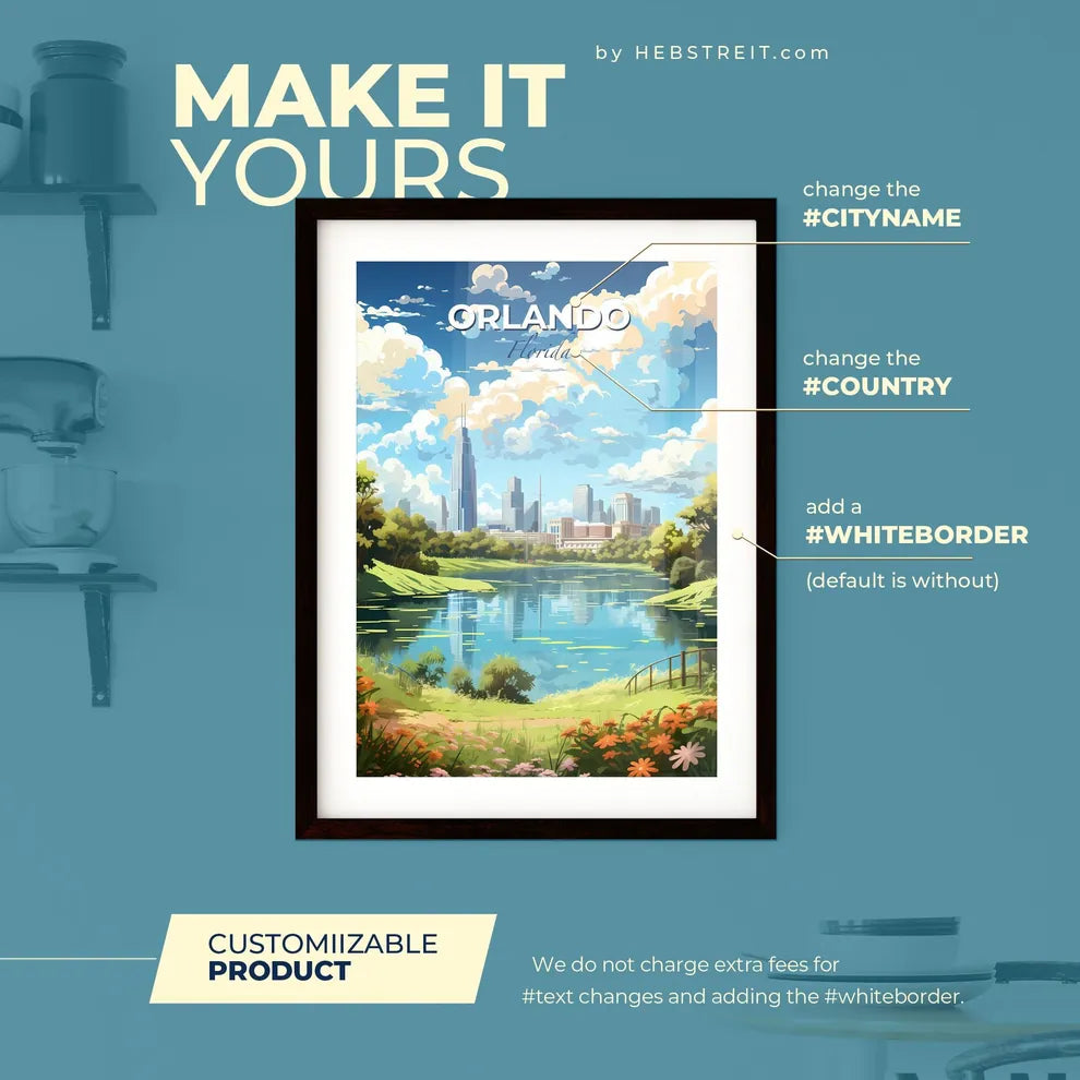 Orlando Florida Skyline - A Lake With Trees And A City In The Background - Customizable Travel Gift Default Title