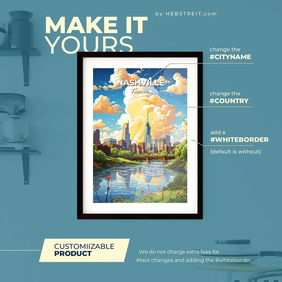 Nashville Tennessee Skyline - A City Landscape With A River And Trees - Customizable Travel Gift Default Title