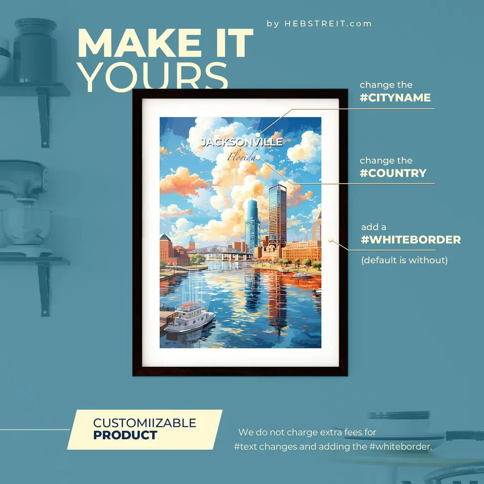 Jacksonville Florida Skyline - A City With A River And A Bridge - Customizable Travel Gift Default Title