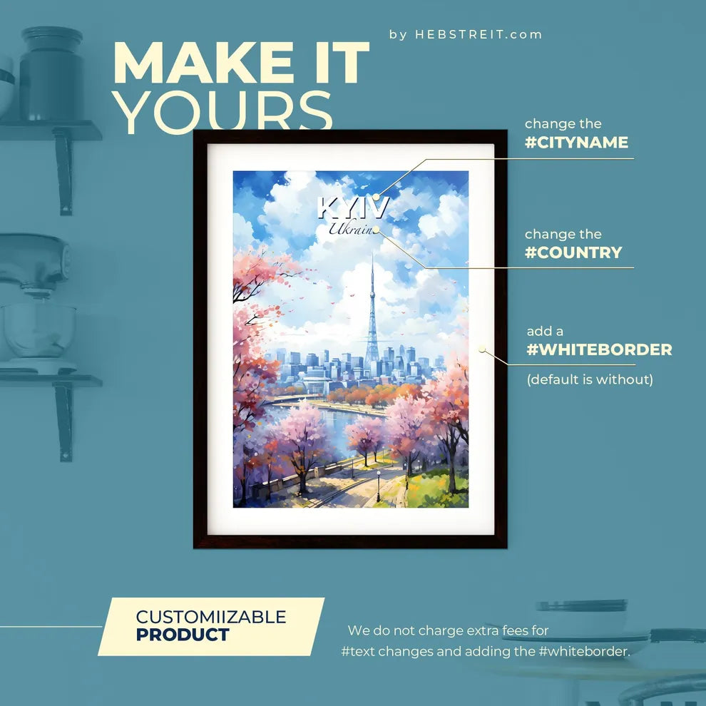 Kyiv Ukraine Skyline - A Cityscape With A Tower And Water - Customizable Travel Gift Default Title