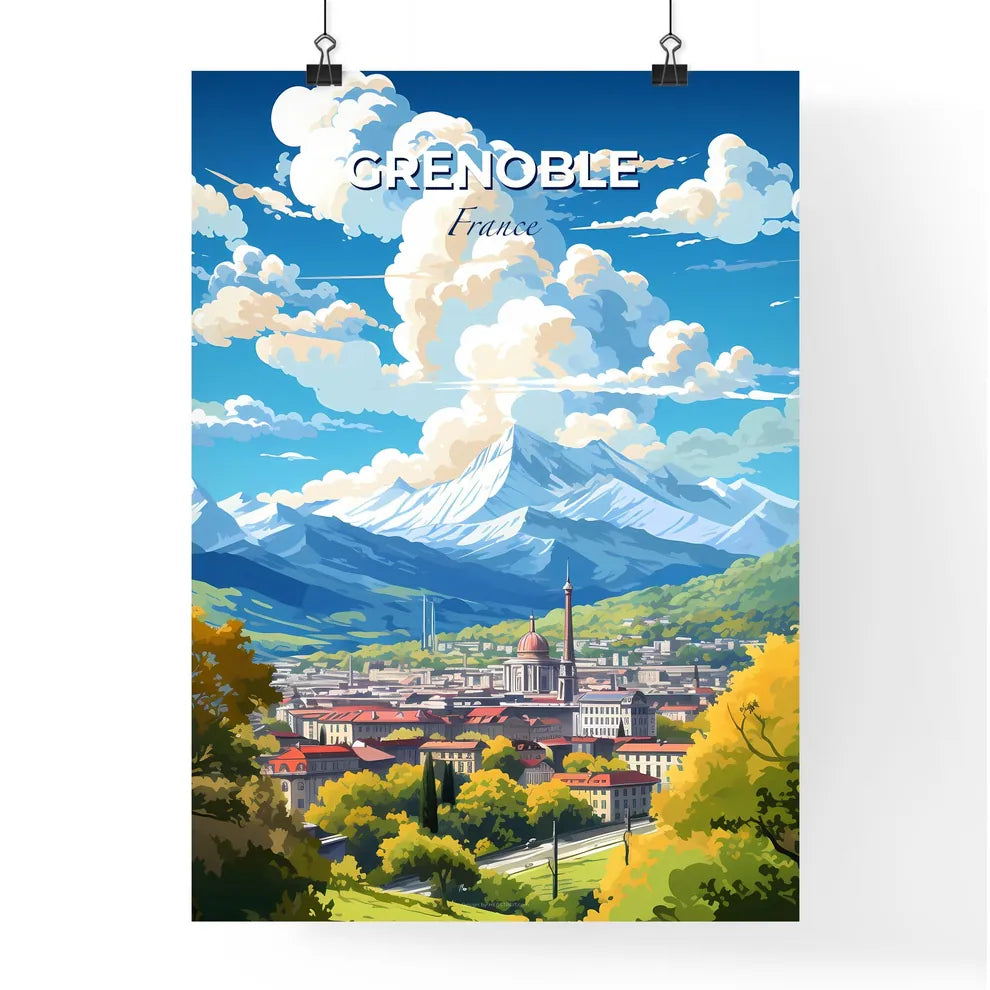 Grenoble France Skyline - A Landscape Of A City With Mountains In The Background - Customizable Travel Gift Default Title