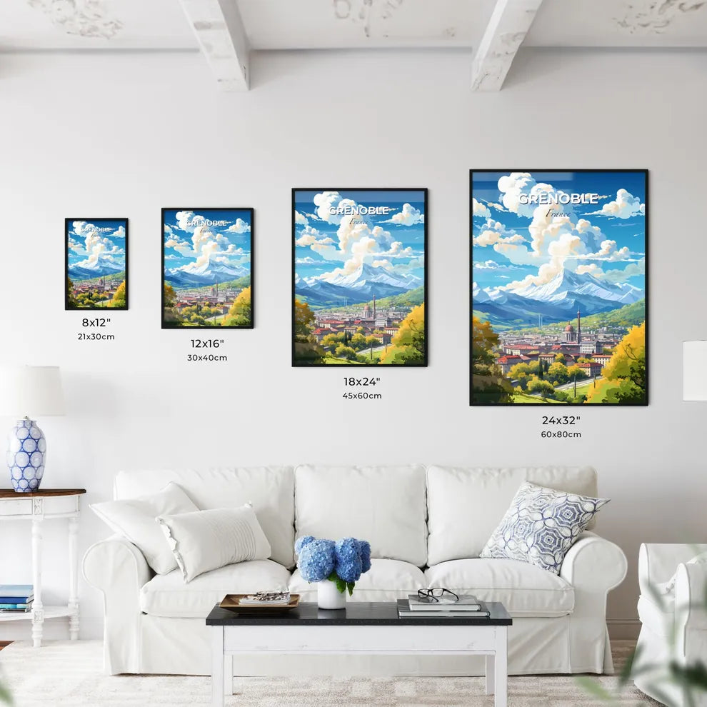 Grenoble France Skyline - A Landscape Of A City With Mountains In The Background - Customizable Travel Gift Default Title