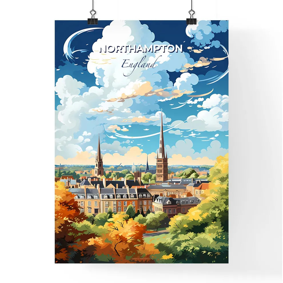 Northampton England Skyline - A City With Trees And Buildings - Customizable Travel Gift Default Title
