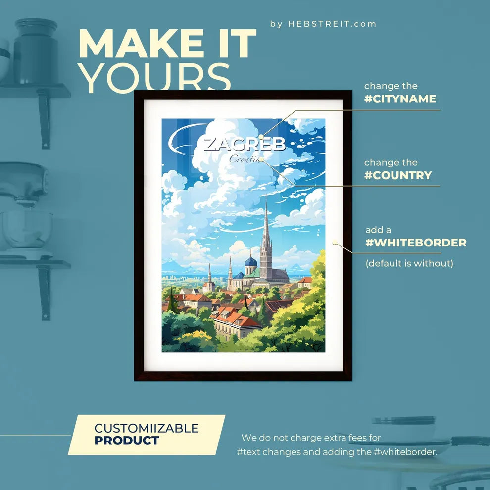 Zagreb Croatia Skyline - A City With A Tower And Trees - Customizable Travel Gift Default Title