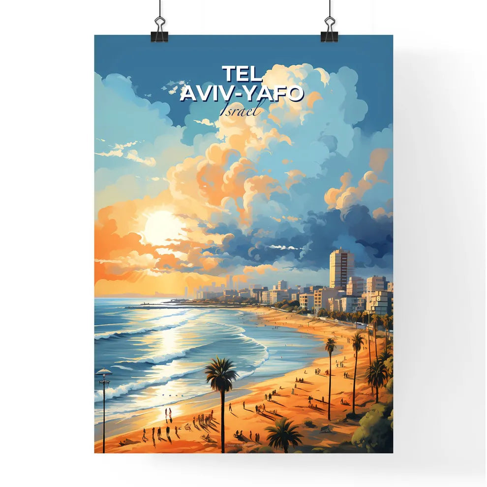 Tel Aviv-Yafo Israel Skyline - A Beach With Palm Trees And Buildings - Customizable Travel Gift Default Title