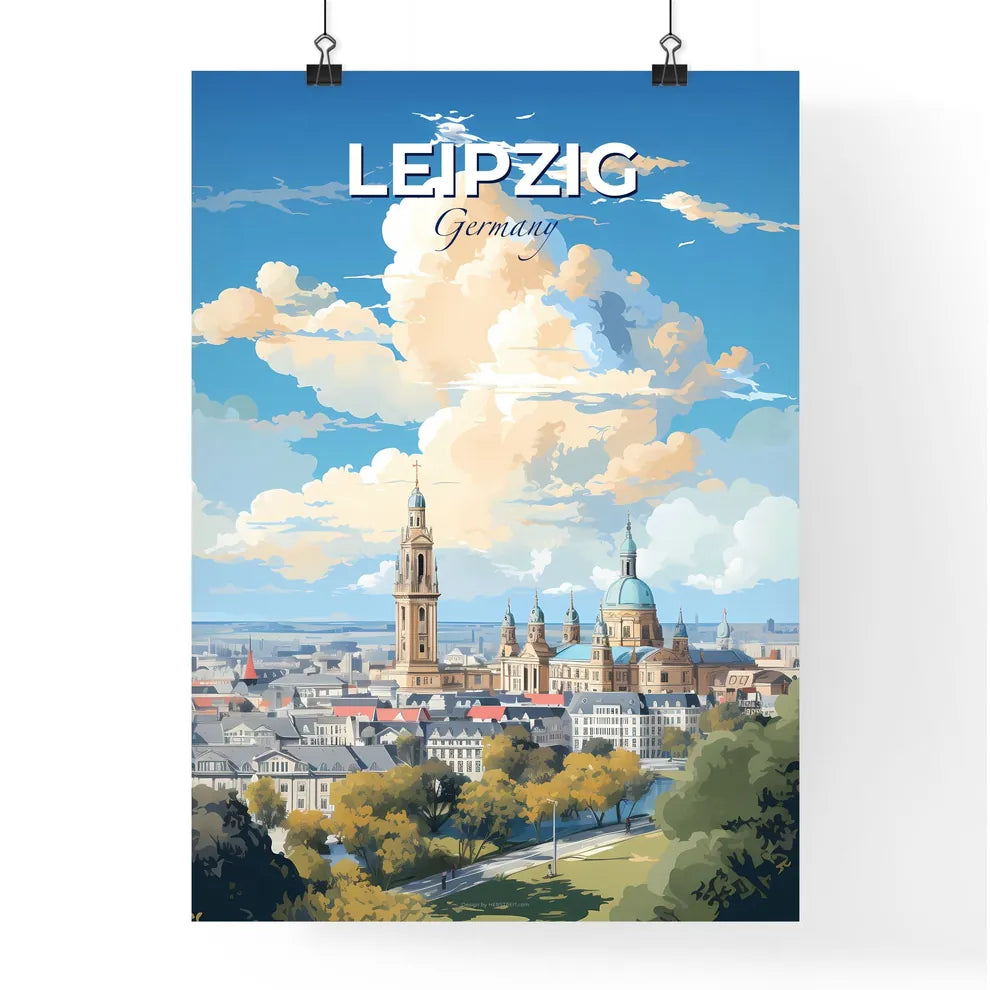 Leipzig Germany Skyline - A City With A Large Tower And Trees - Customizable Travel Gift Default Title