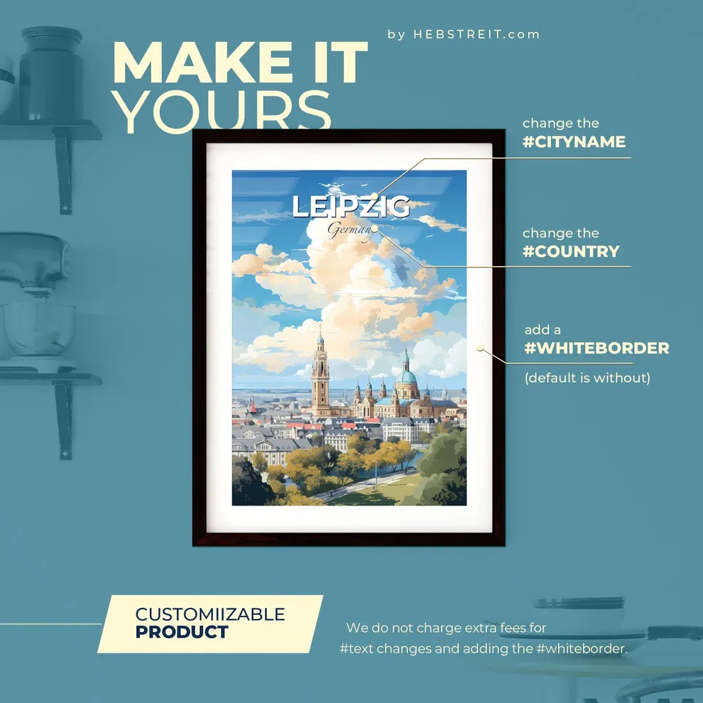 Leipzig Germany Skyline - A City With A Large Tower And Trees - Customizable Travel Gift Default Title