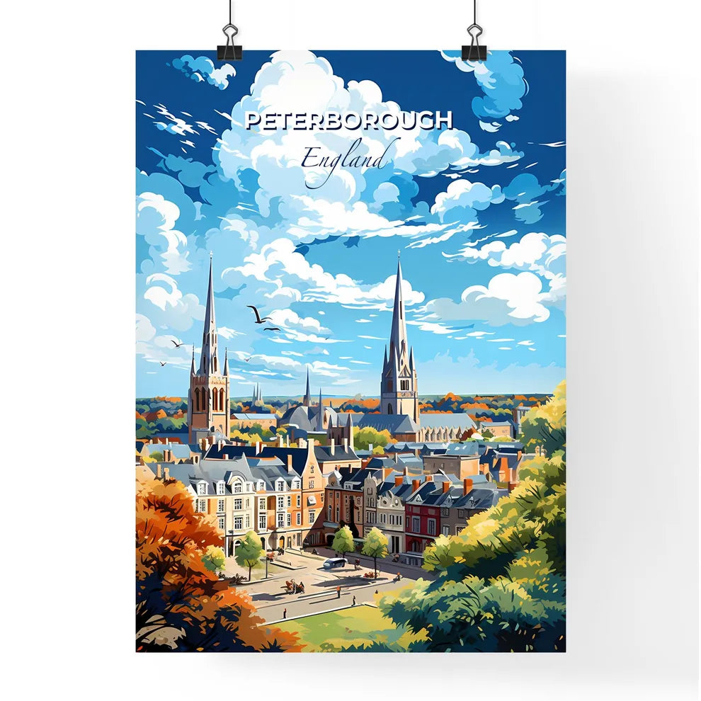 Peterborough England Skyline - A City With Towers And Trees - Customizable Travel Gift Default Title