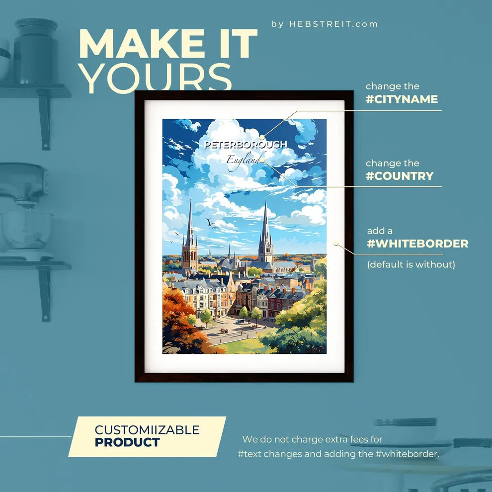 Peterborough England Skyline - A City With Towers And Trees - Customizable Travel Gift Default Title