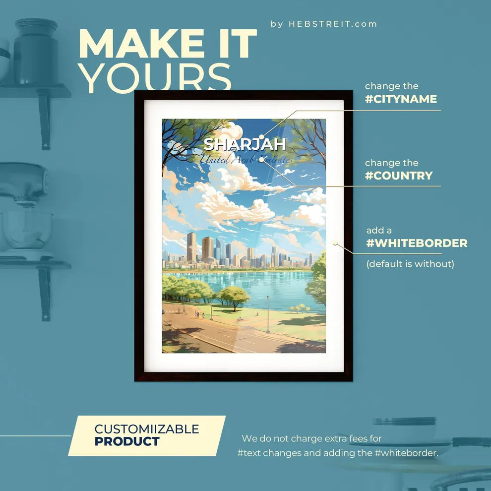 Sharjah United Arab Emirates Skyline - A City By A Lake - Customizable Travel Gift Default Title