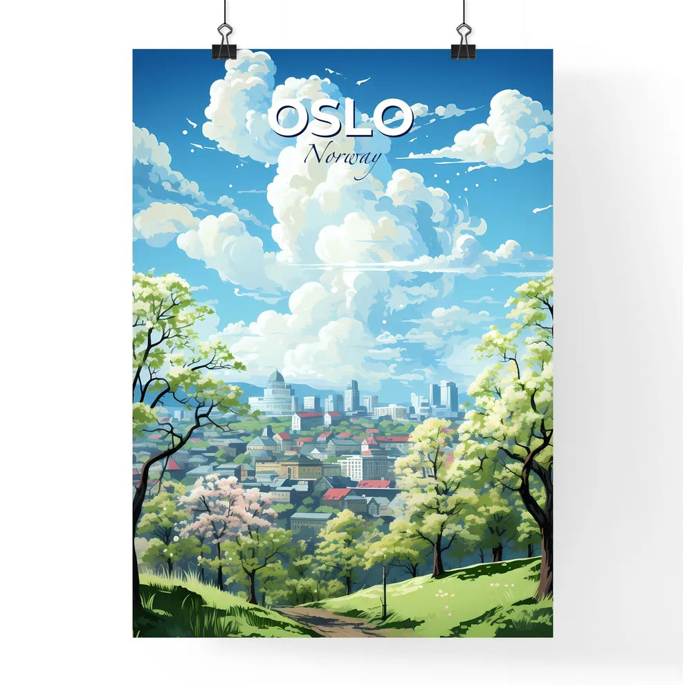 Oslo Norway Skyline - A Landscape Of A City With Trees And Buildings - Customizable Travel Gift Default Title