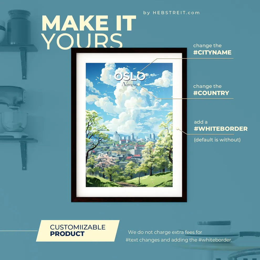 Oslo Norway Skyline - A Landscape Of A City With Trees And Buildings - Customizable Travel Gift Default Title