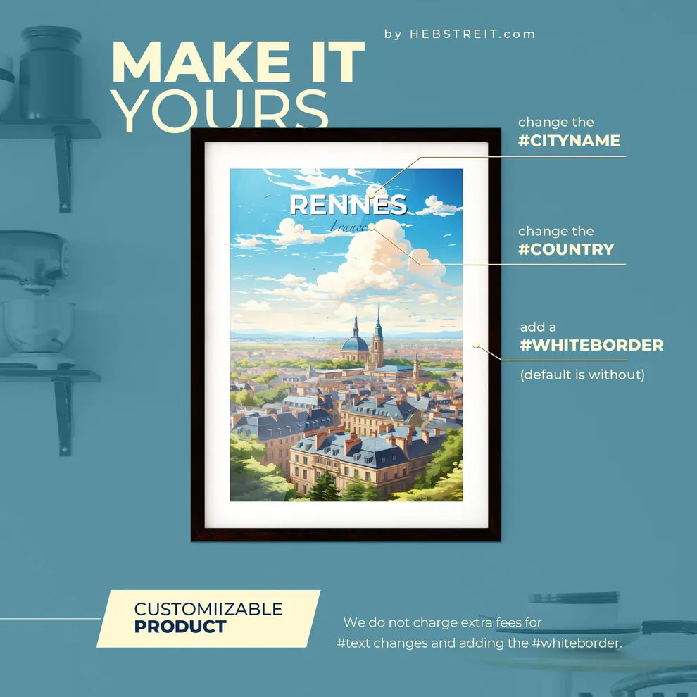 Rennes France Skyline - A City With Many Buildings And Trees - Customizable Travel Gift Default Title