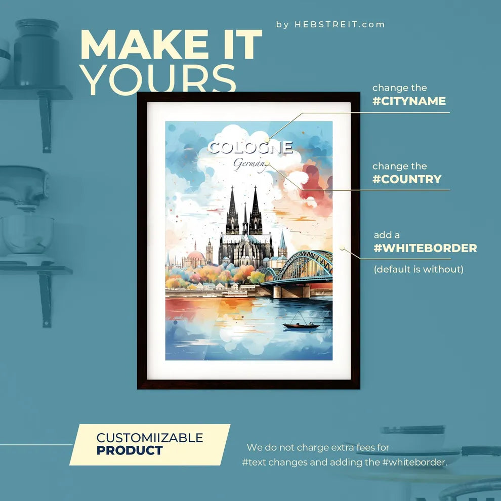 Cologne Germany Skyline - A Bridge Over A River With A Castle And A Bridge - Customizable Travel Gift Default Title