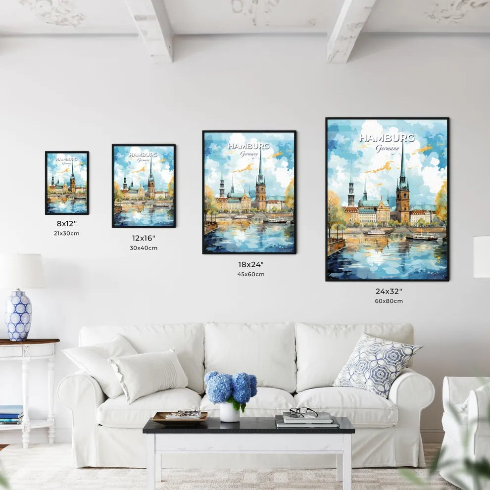 Hamburg Germany Skyline - A Water With Boats And Buildings And Trees - Customizable Travel Gift Default Title