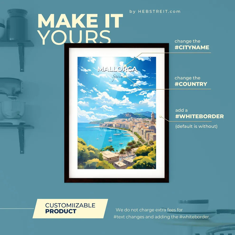 Mallorca Spain Skyline - A City Next To A Body Of Water - Customizable Travel Gift Default Title