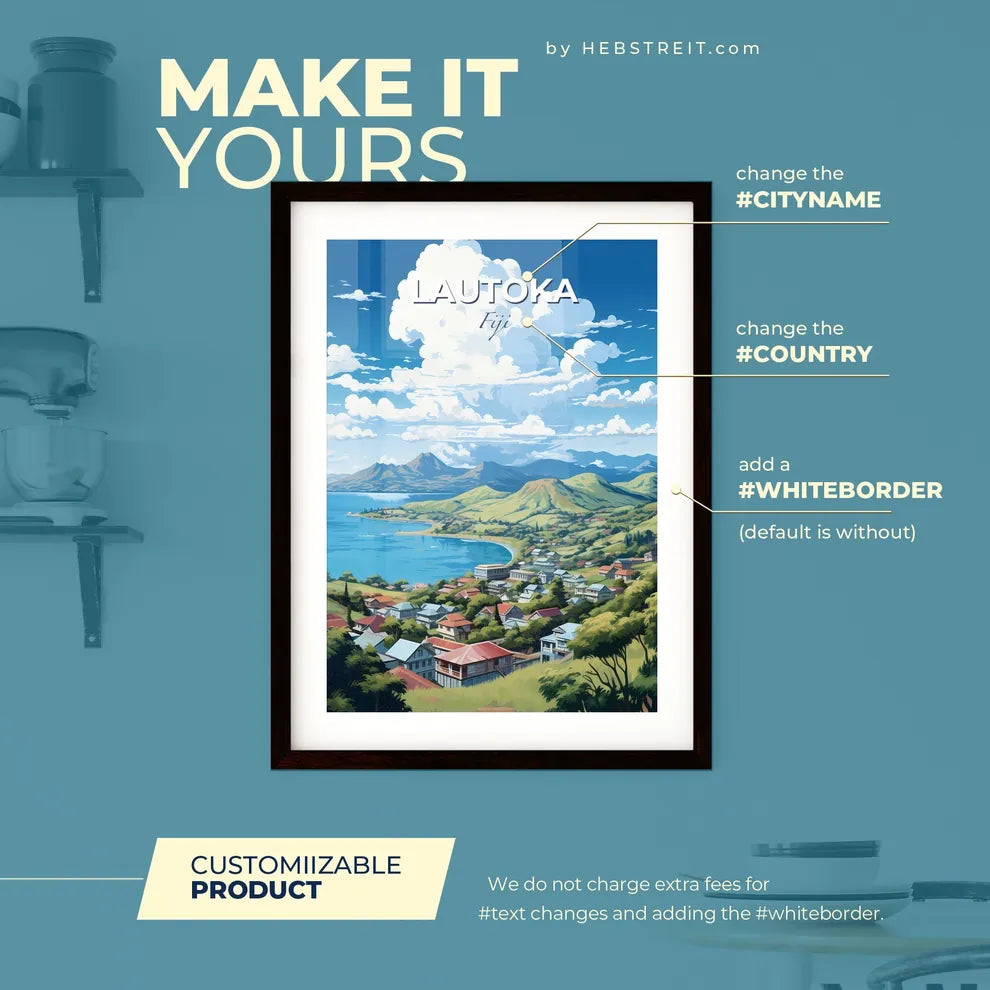 Lautoka Fiji Skyline - A Landscape Of A Town By The Water - Customizable Travel Gift Default Title