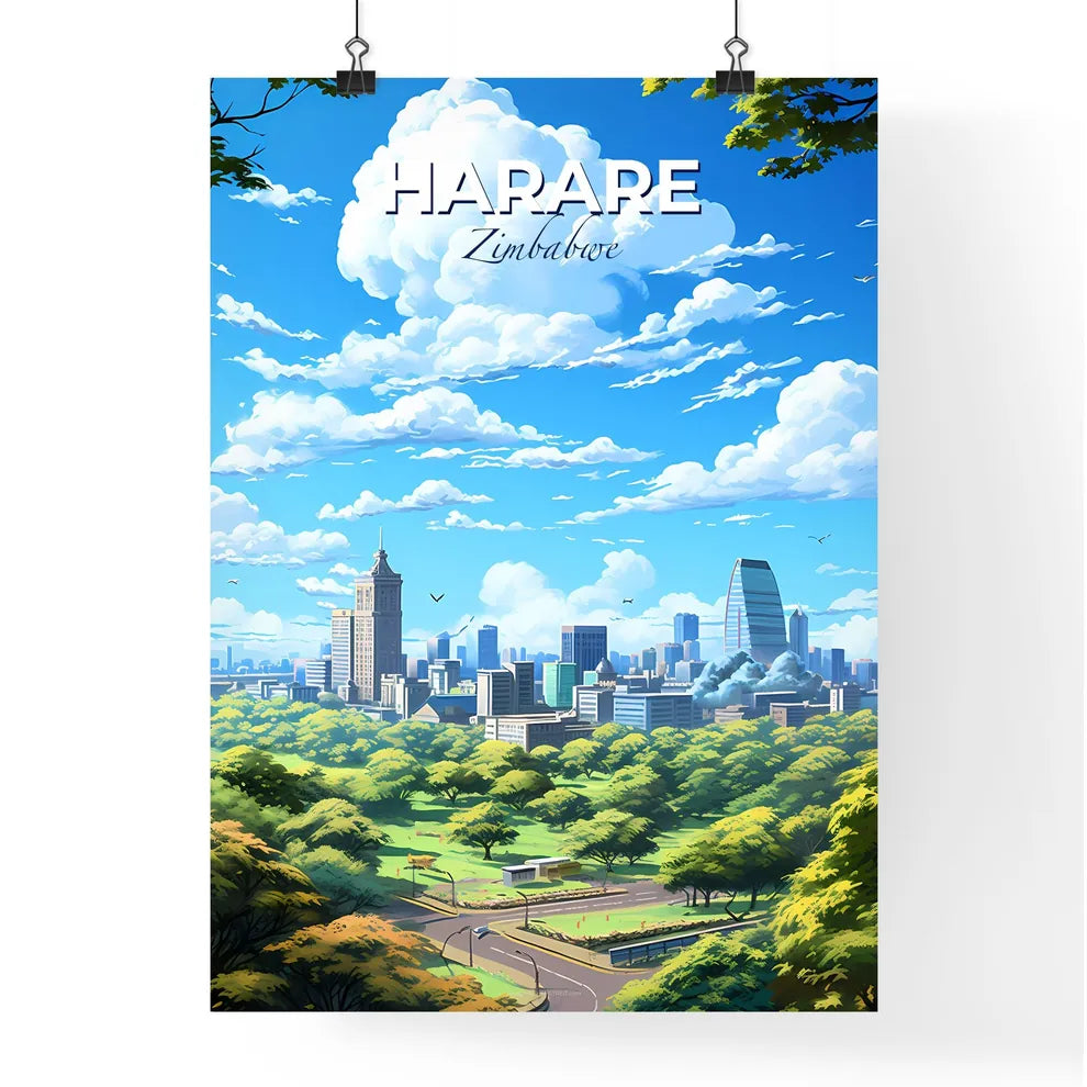 Harare Zimbabwe Skyline - A City Landscape With Trees And Buildings - Customizable Travel Gift Default Title