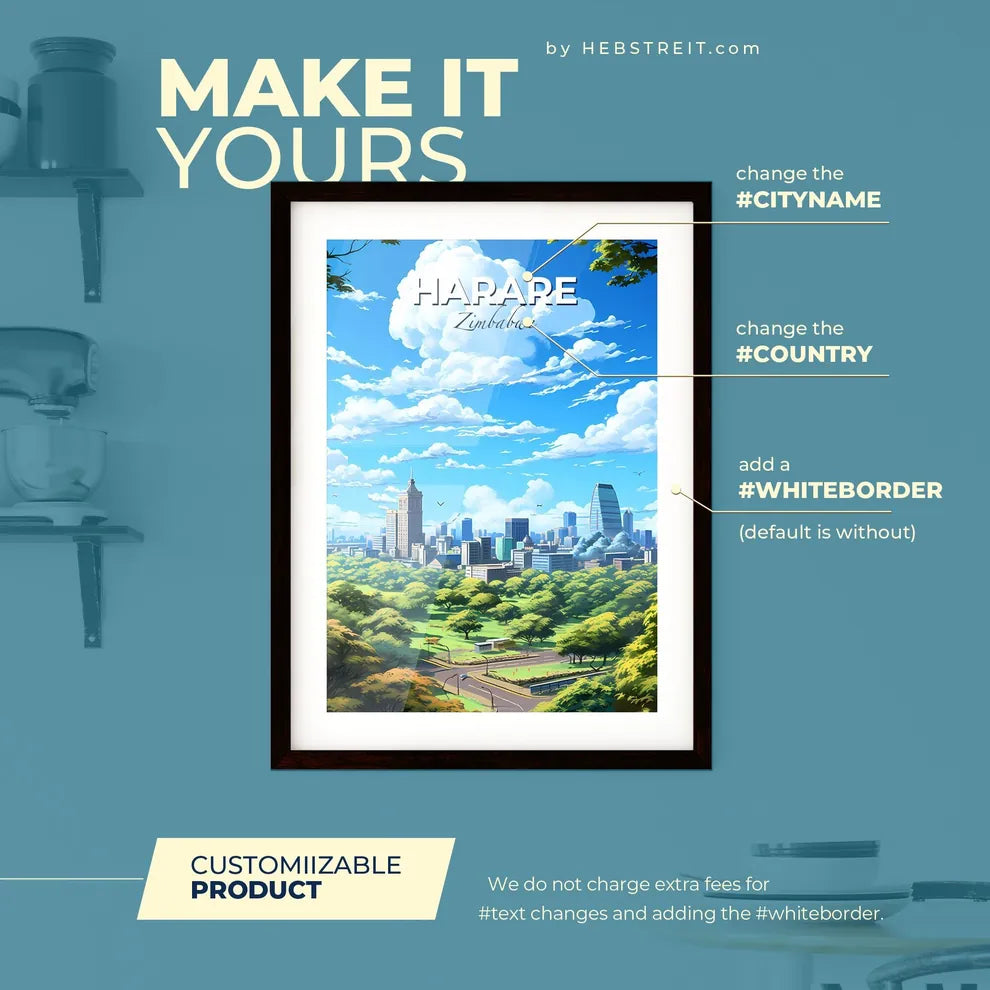 Harare Zimbabwe Skyline - A City Landscape With Trees And Buildings - Customizable Travel Gift Default Title