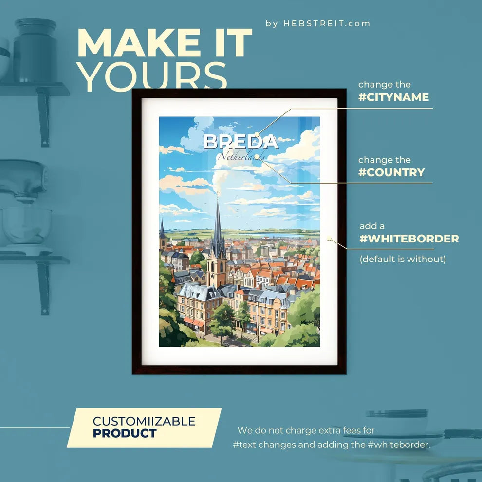 Breda Netherlands Skyline - A City With A Steeple And Trees - Customizable Travel Gift Default Title