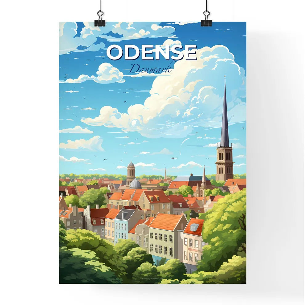 Odense Danmark Skyline - A City With A Tall Spire And Trees - Customizable Travel Gift Default Title