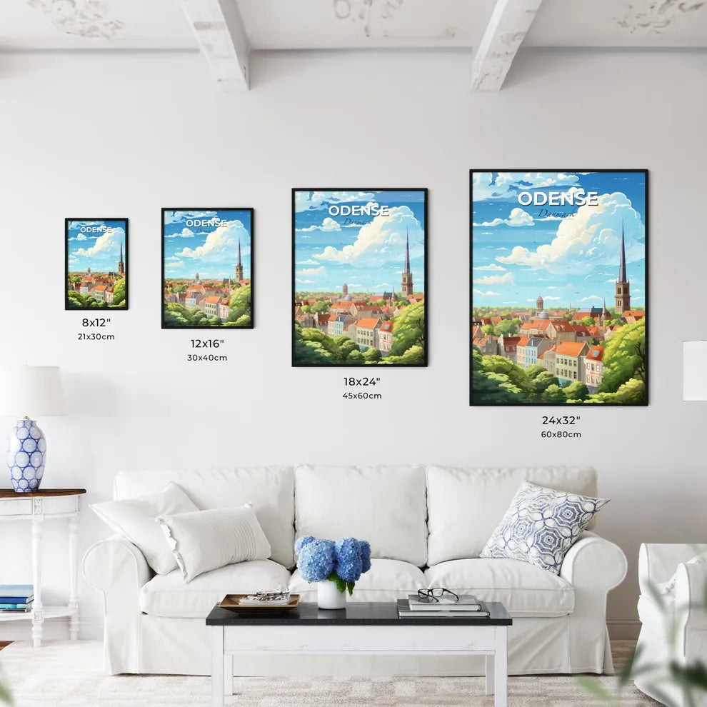 Odense Danmark Skyline - A City With A Tall Spire And Trees - Customizable Travel Gift Default Title