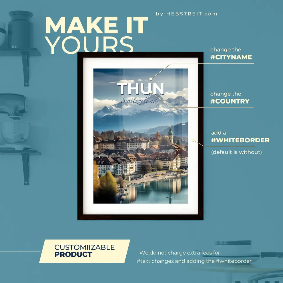 Thun Switzerland Skyline - A City Next To A River - Customizable Travel Gift Default Title