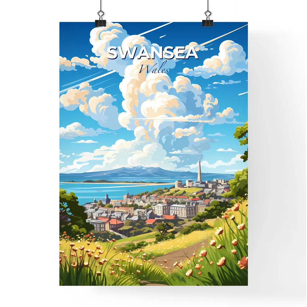 Swansea Wales Skyline - A Landscape Of A City With A Body Of Water And Clouds - Customizable Travel Gift Default Title