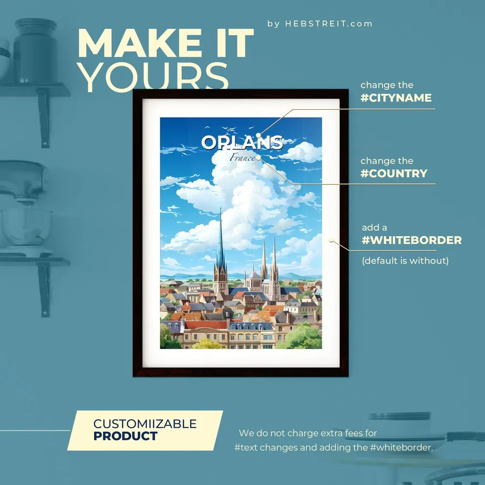 Orlans France Skyline - A City With A Tall Spire And A Tower - Customizable Travel Gift Default Title