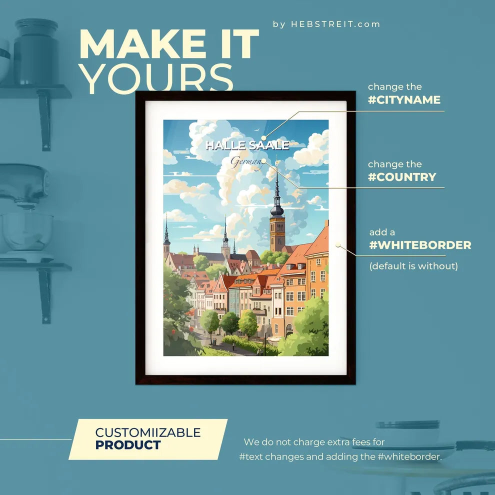 Halle Saale Germany Skyline - A City With Many Buildings And Trees - Customizable Travel Gift Default Title