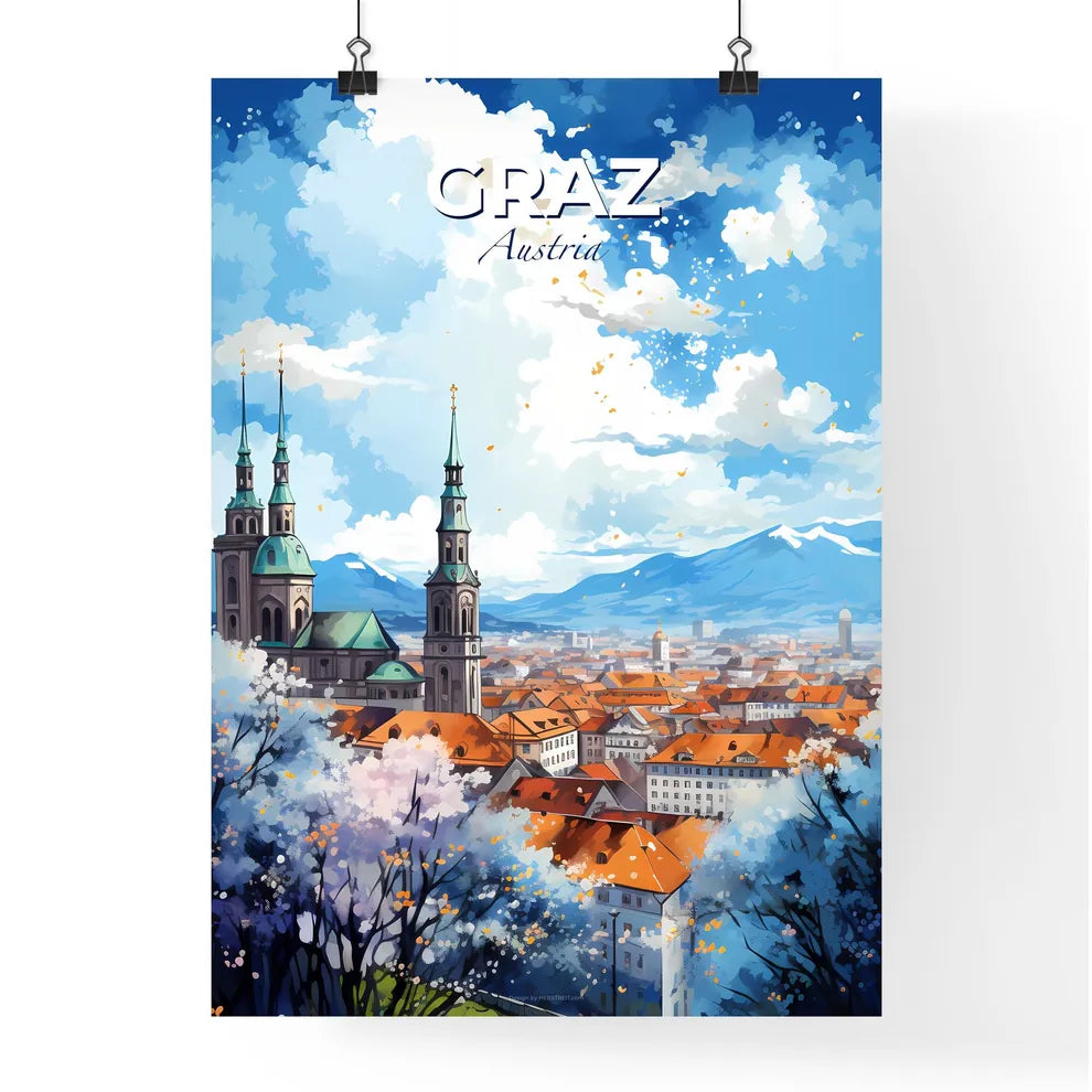 Graz Austria Skyline - A City With A Church And Mountains In The Background - Customizable Travel Gift Default Title