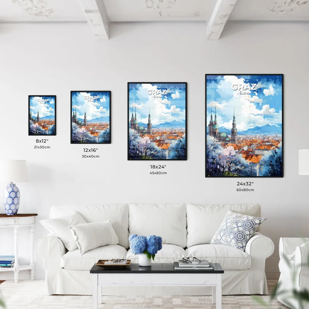 Graz Austria Skyline - A City With A Church And Mountains In The Background - Customizable Travel Gift Default Title