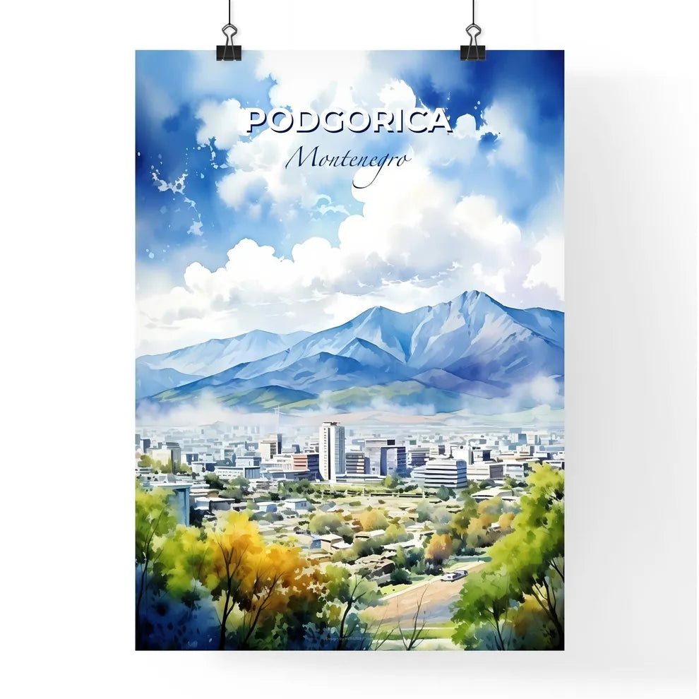 Podgorica Montenegro Skyline - A Watercolor Painting Of A City With Mountains In The Background - Customizable Travel Gift Default Title