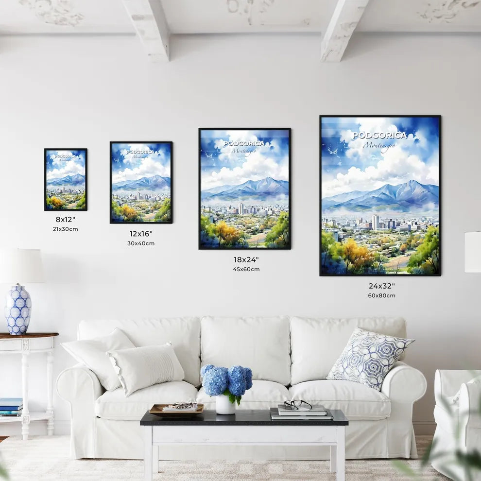 Podgorica Montenegro Skyline - A Watercolor Painting Of A City With Mountains In The Background - Customizable Travel Gift Default Title