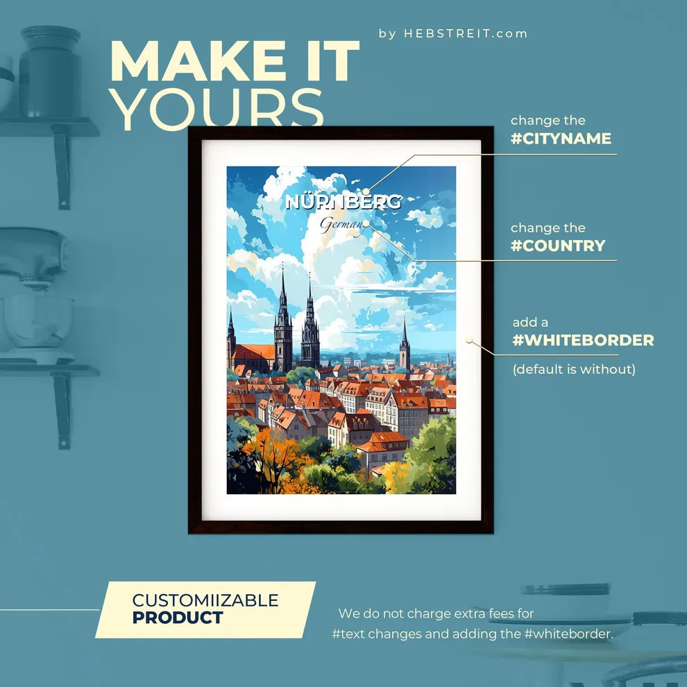 Nurnberg Germany Skyline - A City With Many Towers And Trees - Customizable Travel Gift Default Title