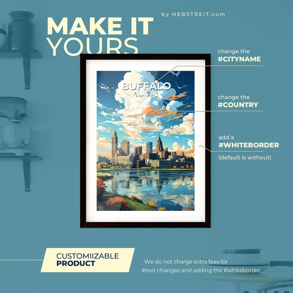 Buffalo New York Skyline - A Cityscape With A Body Of Water - Customizable Travel Gift Default Title