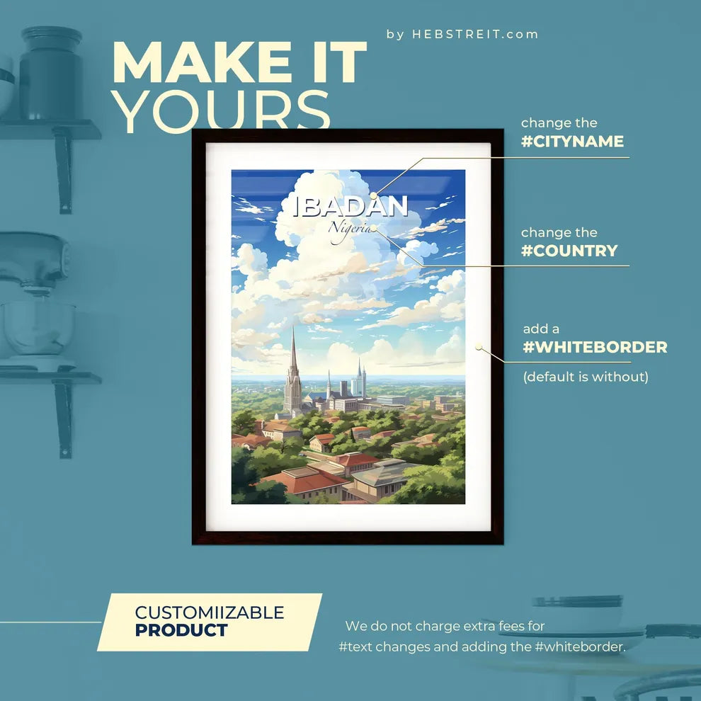 Ibadan Nigeria Skyline - A City With A Tall Spire And Trees - Customizable Travel Gift Default Title