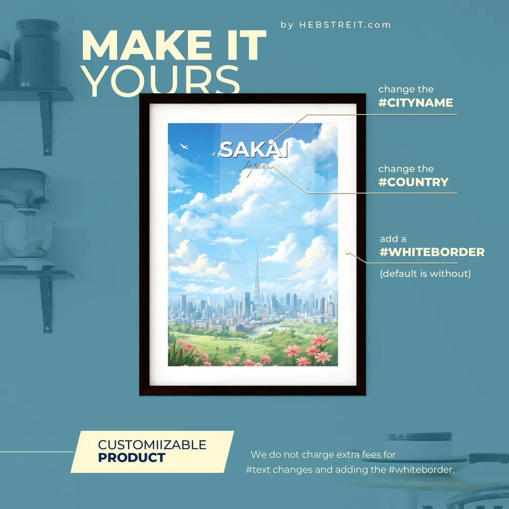 Sakai Japan Skyline - A City Landscape With A Tall Tower - Customizable Travel Gift Default Title