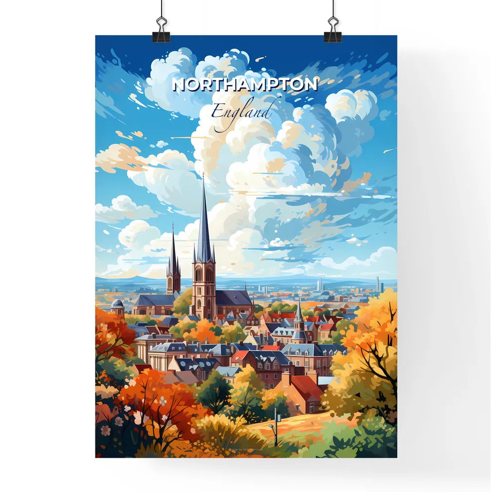 Northampton England Skyline - A City With A Church And Trees - Customizable Travel Gift Default Title