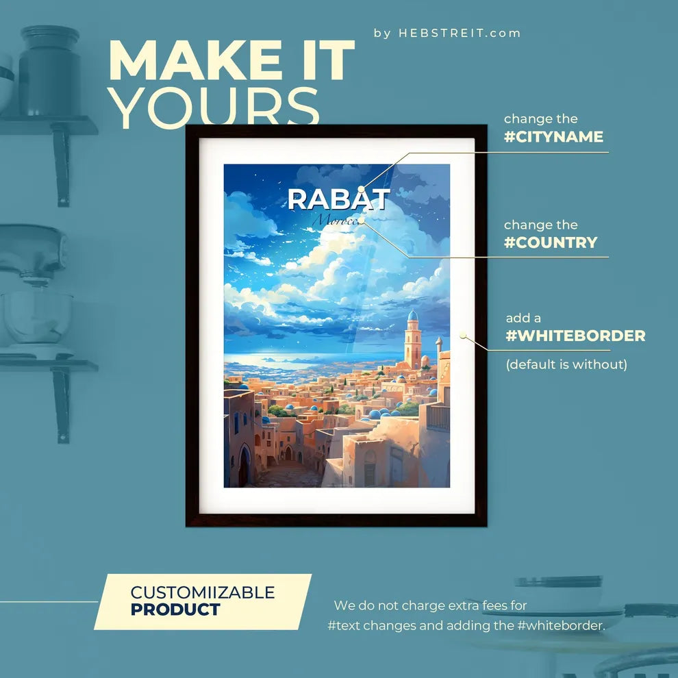 Rabat Morocco Skyline - A City With Buildings And A Tower - Customizable Travel Gift Default Title