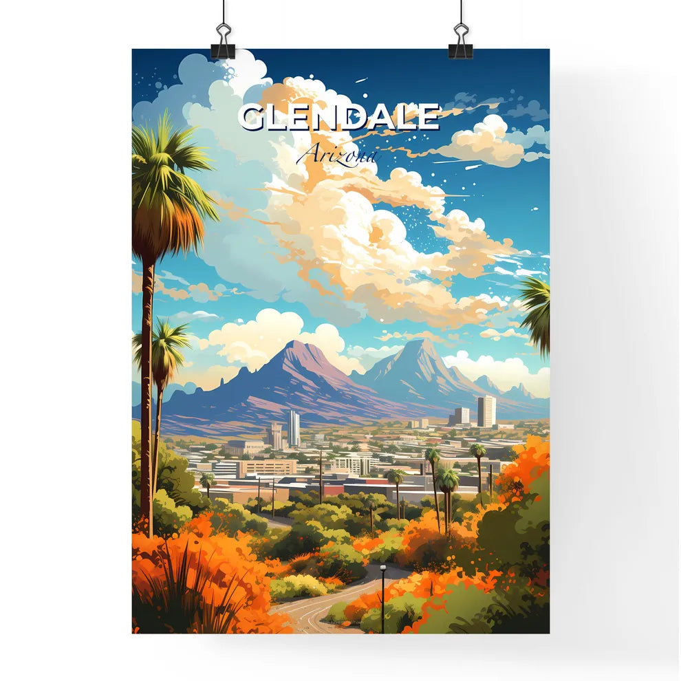 Glendale Arizona Skyline - A Landscape Of A City With Mountains And Trees - Customizable Travel Gift Default Title