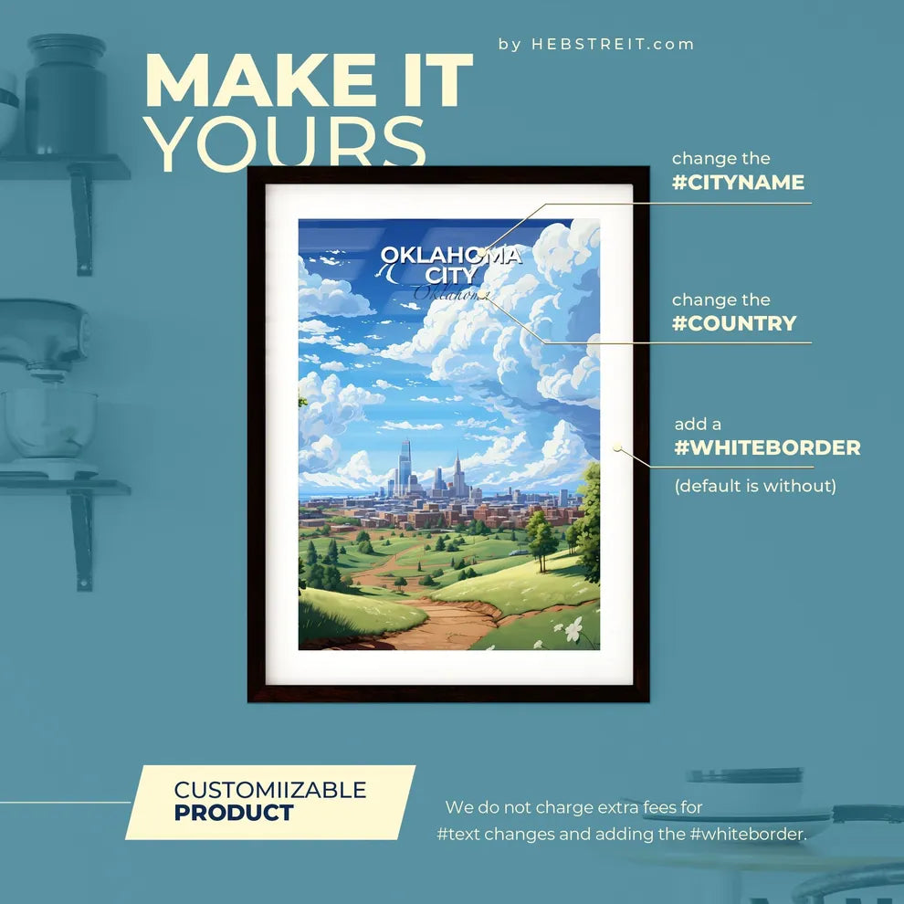 Oklahoma City Oklahoma Skyline - A Landscape Of A City With Trees And A Blue Sky - Customizable Travel Gift Default Title