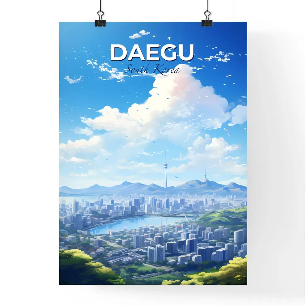 Daegu South Korea Skyline - A City With A Lake And Mountains In The Background - Customizable Travel Gift Default Title
