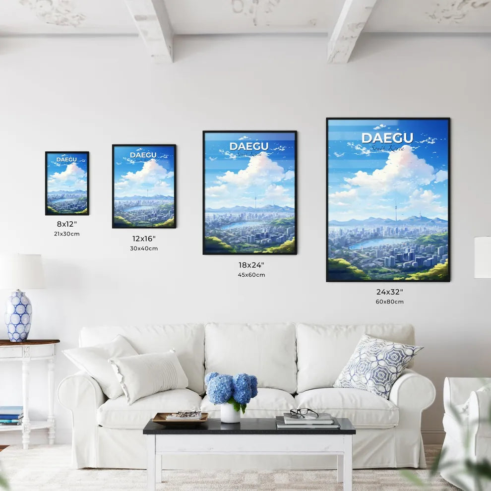 Daegu South Korea Skyline - A City With A Lake And Mountains In The Background - Customizable Travel Gift Default Title