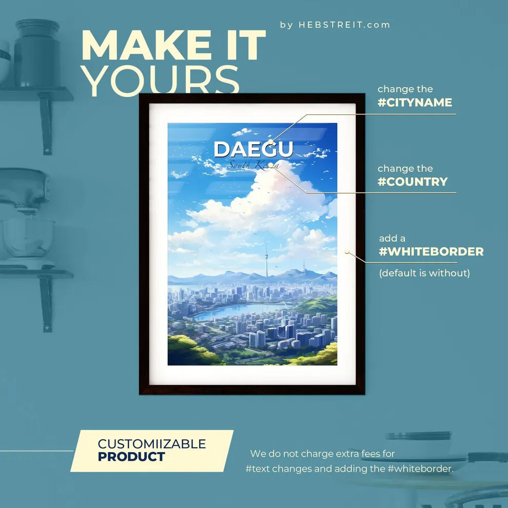 Daegu South Korea Skyline - A City With A Lake And Mountains In The Background - Customizable Travel Gift Default Title