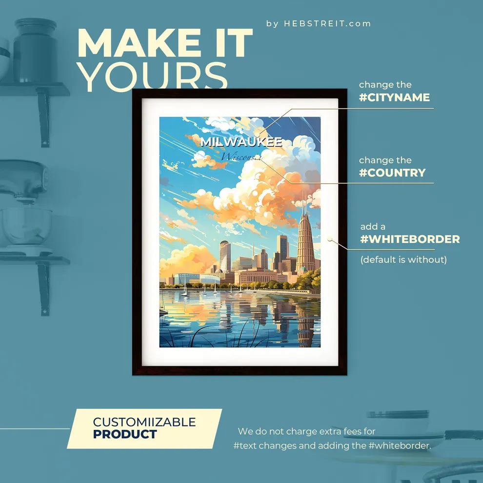 Milwaukee Wisconsin Skyline - A City Skyline With Boats On Water And Clouds In The Sky - Customizable Travel Gift Default Title