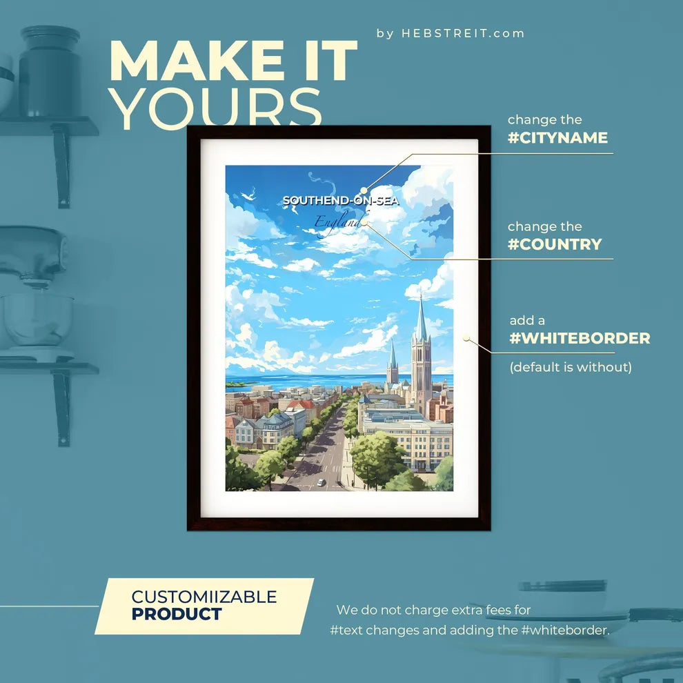 Southend-on-Sea England Skyline - A City With A Road And A Church - Customizable Travel Gift Default Title